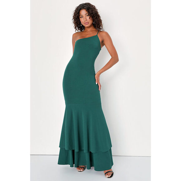 Lulus Dresses & Skirts - Lulus Vivid Icon Emerald Green One-shoulder Mermaid Maxi Dress - Size XS